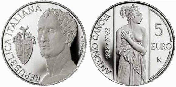 Italia, due monete per Antonio Canova